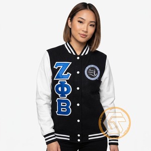Chaqueta Universitaria Personalizada Zeta Phi Beta, Ropa de Sororidad, Alta Calidad, Transpirable, de Algodón y Felpa, con Escudo Bordado, para Otoño - Product Image 4