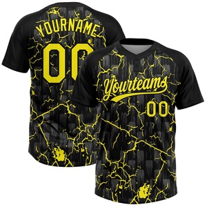 Maillot de baseball personnalisé noir et jaune à motif craquelé, impression par sublimation, évacuation de l'humidité, unisexe, adulte, manches courtes, tenue d'équipe - Product Image 1