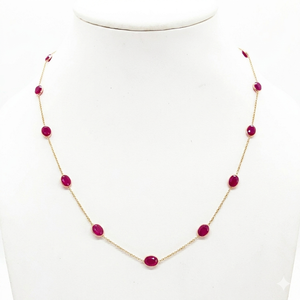 Collar con rubí natural en oro amarillo macizo de 18 quilates – Cadena con rubí rojo auténtico engastado en bisel con múltiples piedras – Piedra de nacimiento de julio de lujo - Product Image 1