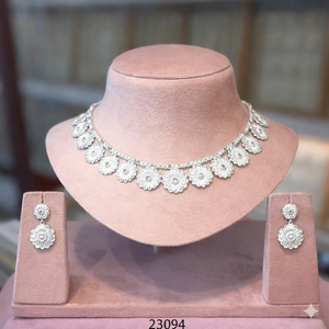 Parure de bijoux plaqué or avec zircon, motif floral, comprenant collier, boucles d'oreilles et bague ajustable, pour mariage, fiançailles, fête, bijoux de mode traditionnels - Product Image 6