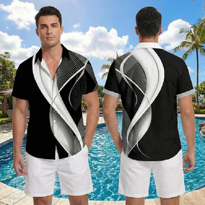 Tenues de vacances assorties imprimées par sublimation pour couple, vêtements de plage décontractés amples, chemise hawaïenne pour homme et robe cami assortie pour femme - Product Image 4
