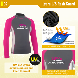 Aropec UPF 50+ Kids Spandex <b>Long</b> <b>Sleeve</b> Rash Guard Sun Protection Children <b>Swim</b> Shirt Flatlock Stitched Water Sports <b>Top</b> OEM/ODM - Product Image 3