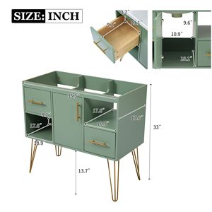 Mobile Bagno Moderno da 36 Pollici Senza Lavabo, con 2 Cassetti e 2 Scomparti, Armadietto Contenitore - Product Image 5