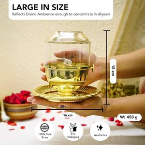 Diya en laiton avec couvercle en verre résistant à la chaleur, décoration d'intérieur, porte-bougie - Product Image 4