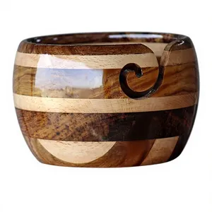 Wooden Yarn <b>Bowl</b> Round Hand <b>Knitting</b> Crochet Holder with Cutout Simple Design Durable - Product Image 1