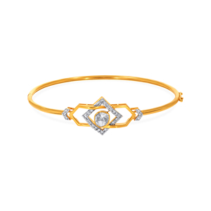 18K Gold Geometric Diamond <b>Bangle</b> <b>Bracelet</b> | Modern Openwork Designer <b>Bracelet</b> for Women - Product Image 2
