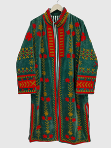 Veste pour femmes en velours brodée à la main, taille plus, col mandarin, motif floral long, vêtements d'hiver, style élégant, manches longues - Product Image 4