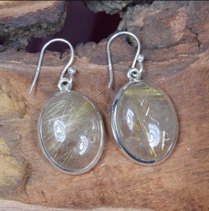 Boucles d'oreilles en argent sterling 925 avec pierre précieuse en quartz rutile naturel Style bohème doré pour filles bijoux d'anniversaire parfaits - Product Image 6