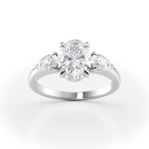 Anillo de Compromiso con Diamante Ovalado de Laboratorio de 2.50ct, con Piedras Laterales en Forma de Pera, Oro Sólido de 14K, Certificado IGI de Lujo - Product Image 3