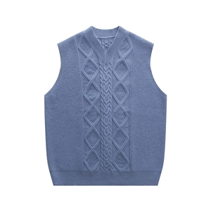 <b>Men's</b> Black V Neck Argyle <b>Knitted</b> Vest Sleeveless Cable Pattern Sweater <b>Waistcoat</b> - Product Image 3