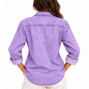Camisa vaquera de manga larga para mujer, informal, con botones y bolsillos en el pecho, ajuste cómodo, estilo casual de primavera - Product Image 2