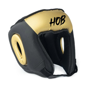 HOB <b>Boxing</b> Head Guard Black Gold PU Leather Protective Gear for Adults Unisex Hook & Loop Closure Sports Helmet - Product Image 1
