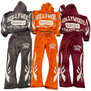 Ensemble de survêtement homme personnalisé pour l'extérieur : sweat à capuche et pantalon de jogging, imprimé patchwork, deux pièces - Product Image 1