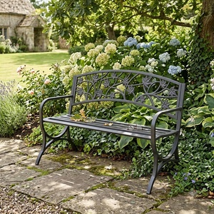 Weatherproof Powder Coated Wrought Iron European Design KHP Park <b>Bench</b> Custom Hand Forged <b>Metal</b> <b>Garden</b> Long Chair 2-Seater - Product Image 3