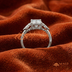 Luxury <b>Emerald</b> Cut Diamond Engagement <b>Ring</b> with Marquise Side Stones Floral Design – 925 Sterling <b>Silver</b> High Quality Bridal Jew - Product Image 3