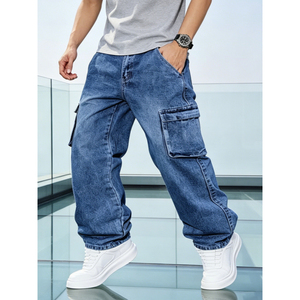 Custom Wholesale <b>Mens</b> 100 Cotton Straight Denim <b>Jeans</b> Retro Faded Light Blue Wash <b>Relaxed</b> <b>Fit</b> Streetwear Trousers - Product Image 3