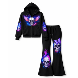 Custom Winter Hooded Solid Flare <b>Pant</b> Track Suit DTG Printing Unisex Women Streetwear Two-Piece Set OEM Wholesale 100% - Product Image 1