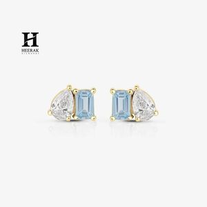 Delicate Pear and <b>Emerald</b> Shape <b>Studs</b>, Premium Gold Setting Multi-Shape Gemstone Earrings, Modern Statement Ear Jewelry - Product Image 1