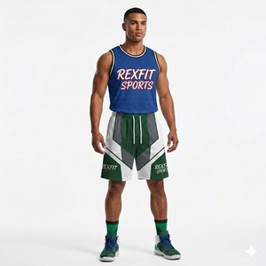 REXFIT SPORTS High Performance Sleeveless Jersey Shorts Set Men Athletic Training Sportswear Gym Apparel OEM Manufacturer - Product Image 2