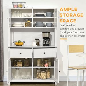 "Modern 4-Shelf Glass Door Kitchen Pantry <b>Cabinet</b> with Drawers for Microwave Countertop <b>Storage</b>" - Product Image 4