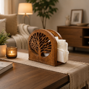Handcrafted Acacia Wood Tissue Napkin Holder <b>Tree</b> Design-Eco-Friendly Rustic Farmhouse Decor Free Standing <b>Tabletop</b> Organizer - Product Image 2