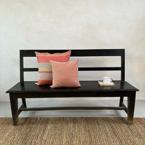 Banc de patio extérieur en bois massif rustique avec peinture originale antique - Meubles de salle à manger de style ferme - Product Image 6