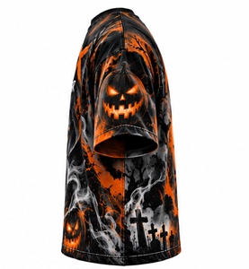 INDEX Men's Halloween Skull Printed <b>T</b>-<b>Shirt</b> Short Sleeve O-Neck Sporty Fit With <b>Pumpkin</b> And Bats Design - Product Image 4