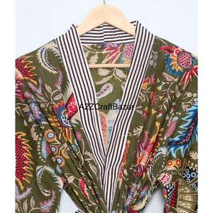 Kimono Floral Estampado 100% Algodón Puro, Transpirable para Invierno, Ropa de Dormir de Verano para Mujer, Bata Casual de Playa y Noche con Cuello en V - Product Image 4