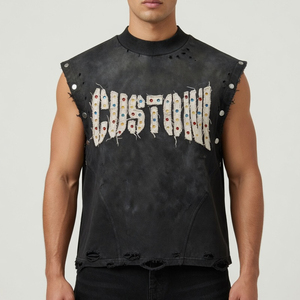 เสื้อกล้ามพิมพ์ลายกราฟิกแบบแอซิดวอช ประดับคริสตัล ยี่ห้อ Glory Custom ผลิตจากผ้าฝ้าย 100% คุณภาพพรีเมียม สำหรับสตรีทแวร์ ใส่ได้ทั้งชายและหญิง - Product Image 2