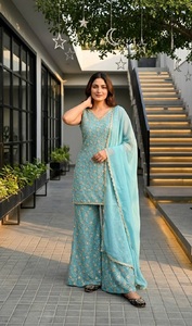 HENIXA CREATION Ensemble 3 pièces Premium pour femme en Georgette épaisse, coupe ajustée, séchage rapide, Kurta, Palazzo et broderie de sequins sur quatre côtés - Product Image 5