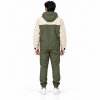 Ensemble de survêtement unisexe coupe-vent en polyester/nylon écologique, couleur olive beige, léger, respirant, avec veste à capuche et pantalon