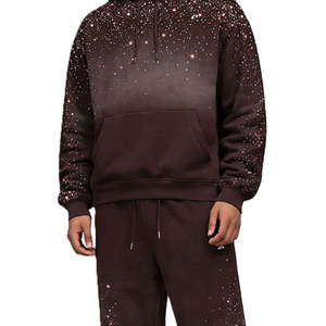 Conjuntos de Sudadera con Capucha y Pantalones Deportivos Extra Grandes para Hombre, Personalizados con Pedrería Marrón, Estilo Urbano Informal, OEM ODM - Product Image 4