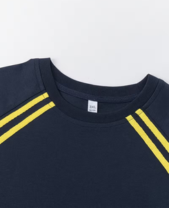 Men Navy Blue Sporty Breathable Polyester/Cotton T-Shirt Set Crew Neck Quick Dry Knitted Shorts Summer Casual Outfit - Product Image 3