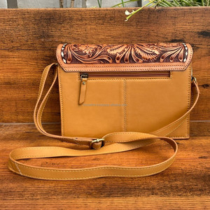 Outillé à la main matelassé vente en gros en cuir véritable diamant treillis sacs à bandoulière à rabat Western Floral femmes bandoulière sac de messager - Product Image 5