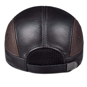 Men's PU Leather <b>Baseball</b> <b>Cap</b> Vintage 6-Panel Fitted Solid Color Casual Hat Brown and <b>Black</b> Contrast Design - Product Image 2