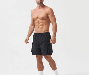 กางเกงขาสั้นออกกำลังกายสำหรับผู้ชาย สีดำ ผ้าฝ้าย 100% กันน้ำ แห้งเร็ว ลายดิจิตอล  แบบสวมใส่สบาย มีซิป  พร้อมโลโก้สั่งทำพิเศษ - Product Image 5