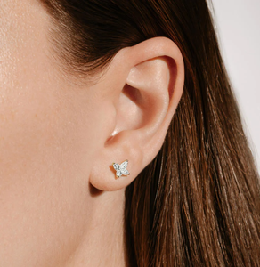 Boucles d'oreilles clous en or jaune avec diamants taille princesse, couleur G, pour femme, à porter au quotidien, bijoux en diamants de laboratoire - Product Image 4