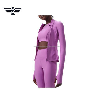 Conjunto Deportivo para Mujer, Transpirable, con Logotipo Frontal, Cierre de Cremallera, Sin Costuras, Spandex/Nailon, Chaqueta Elástica y Pantalones de Cintura Alta - Product Image 3