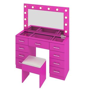 Large Lighted 12 LED Mirror Makeup Vanity Desk Set with 9 Drawers Glass Top Vanity Table with Power Outlet - Product Image 5