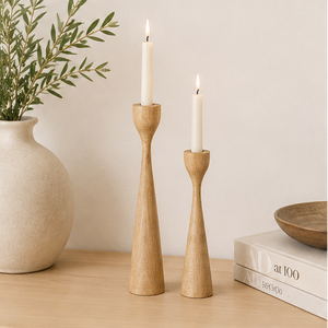 Scandinavian Style Solid Oak Wooden <b>Candle</b> Holder <b>Set</b> Minimalist Mid Century Modern Taper Wood Candlestick Holder For Wedding - Product Image 4
