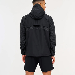 Custom <b>Black</b> Reflective Polyester Two-Piece Set Men Lightweight Winter <b>Windbreaker</b> Zipper Hoodie Jacket Waterproof Breathable - Product Image 2