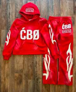 Trajes Deportivos Personalizados con Lavado Ácido, 500 GSM, Corte Recto, Bordado Desgastado, Sudadera con Capucha y Pantalones Deportivos para Hombre - Product Image 3