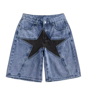 Shorts d'été pour hommes, style patchwork en denim, coupe ample, longueur genou, décontracté, streetwear, jean - Product Image 1
