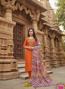 <b>Women</b> Cotton Embroidered <b>Kurta</b> Salwar Set Zigzag Print Dupatta Traditional Indian Pakistani Outfit Recycled Materials All - Product Image 4