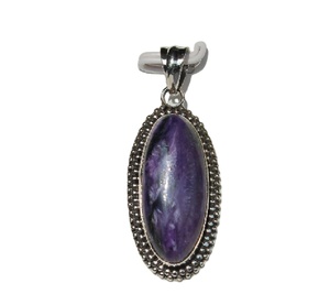 Pendentif en pierres précieuses en argent sterling 925 fabriqué à la main Charoite naturelle non traitée Cabochon ovale réglage de la lunette technologie d'incrustation organique - Product Image 2