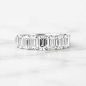 Lab-Diamond East-West Emerald-Cut <b>Sterling</b>-<b>Silver</b> Platinum Gold <b>Stacking</b> <b>Rings</b> Eternity Wedding Bands Anniversary Minimalist - Product Image 5