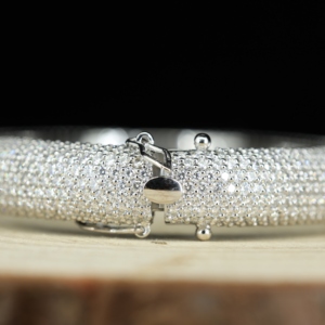 Pave <b>Set</b> Black Diamonds 14K <b>Gold</b> Plated Handmade Solid 925 Sterling Silver Designer Openable <b>Bangle</b> - Product Image 4