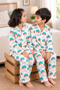<b>Kids</b> Cotton Printed Pajama <b>Set</b> Mushroom Pattern Long Sleeve Sleepwear <b>for</b> Boys and Girls Unisex Night Suit - Product Image 4