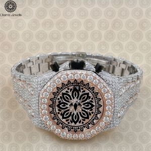 Charm Jewells Luxury Men's Stainless Steel Round <b>Chronograph</b> Watch Analog Quartz Movement Sapphire Crystal Diamond Bezel 42mm - Product Image 1