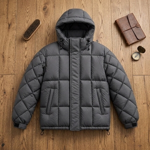 Veste matelassée grise à capuche pour homme, manteau d'hiver chaud zippé, streetwear d'extérieur, vêtements personnalisés à marque privée, OEM ODM - Product Image 2